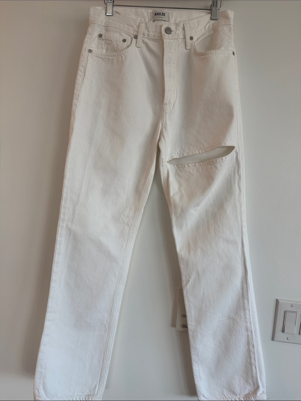 Agolde Men's White Straight-Leg Jeans with Knee Cutout